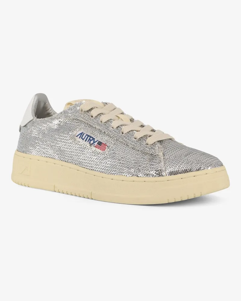 AUTRY Women's Dallas Sequined Low-Top Sneakers Silver Leather Trainers Silver