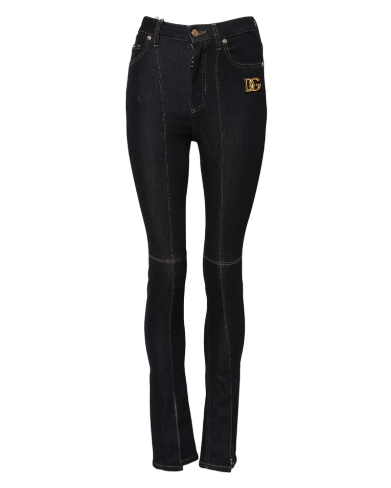 Dolce & Gabbana Women's Blue Cotton High Waist Skinny Denim Jeans Clothing Navy