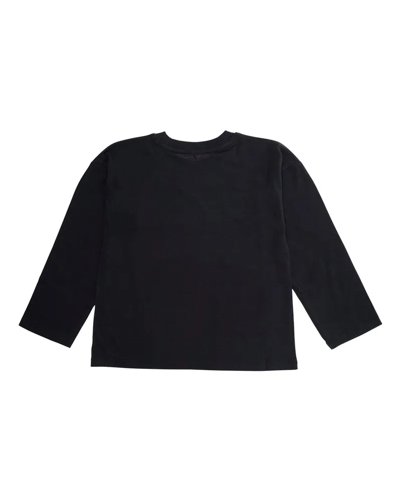 Mini Rodini Boys' Black Crewneck T-Shirt With Logo Print Cotton T-Shirts And Polos Black