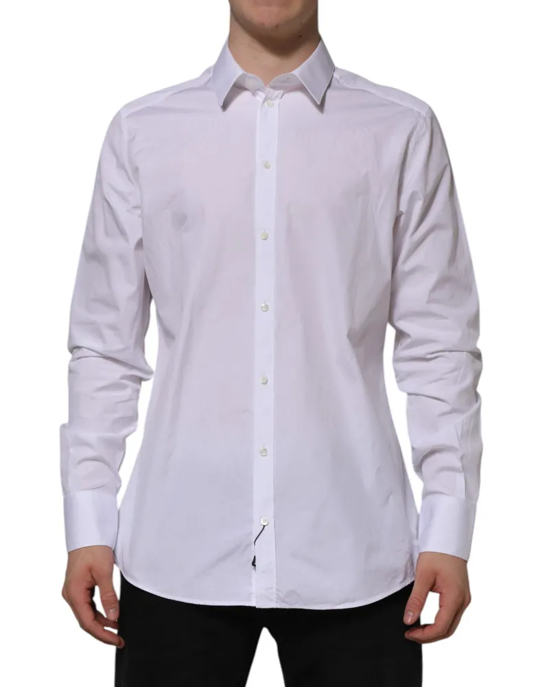 Dolce & Gabbana Men's White Cotton Gold Long Sleeves Formal Shirt White