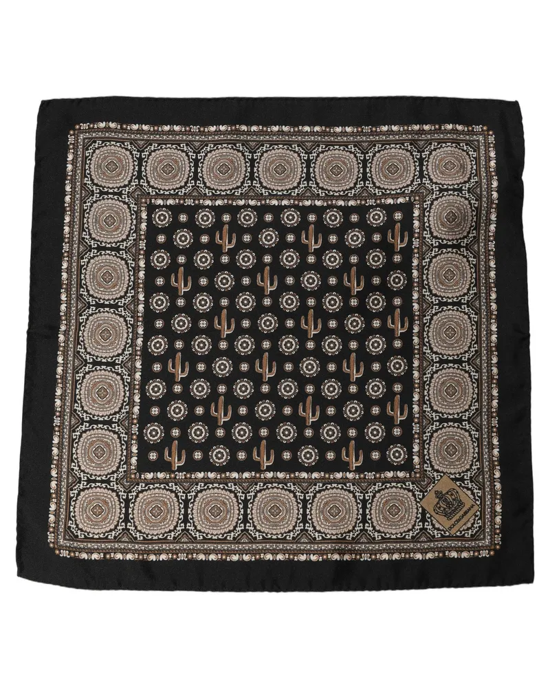 Dolce & Gabbana Cactus and Medallion Silk Scarf — Black Black