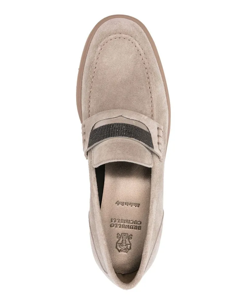Brunello Cucinelli Women's Bead-Detail Suede Loafers Ss23 W Grey
