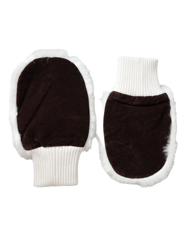 Dolce & Gabbana Women's White Acrylic Knitted Fur Wrist Mitten Gloves Polyester White