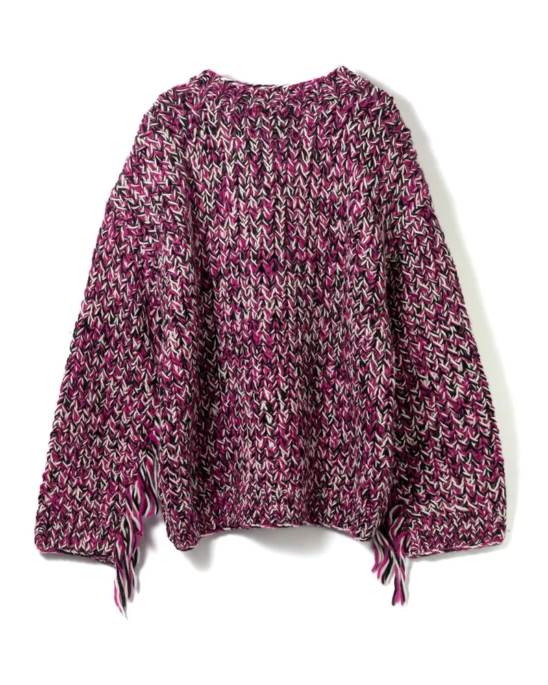 Ganni Graphic Wool Handknit Cardigan — Purple Purple