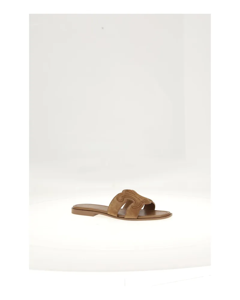 Celine Women's Mule Triomphe 15 Cinnamon Calf Leather Sandal Brown