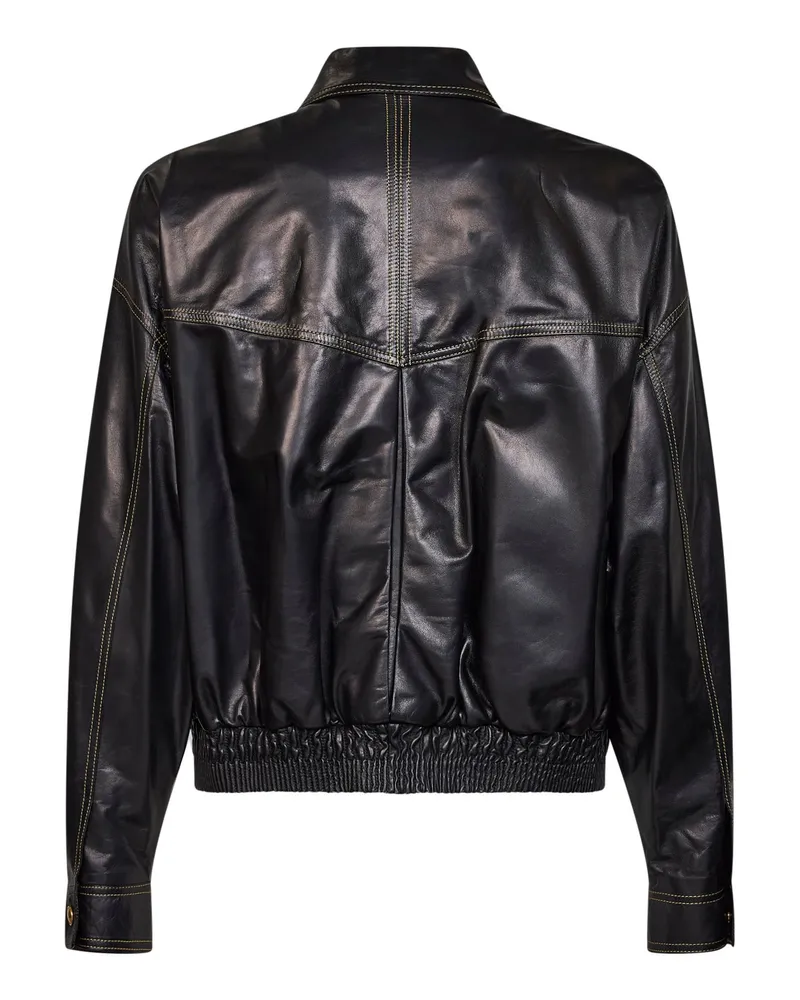 Versace Men's Leather Blouson Black Nappa Multicolour Calf Bomber Jackets Black
