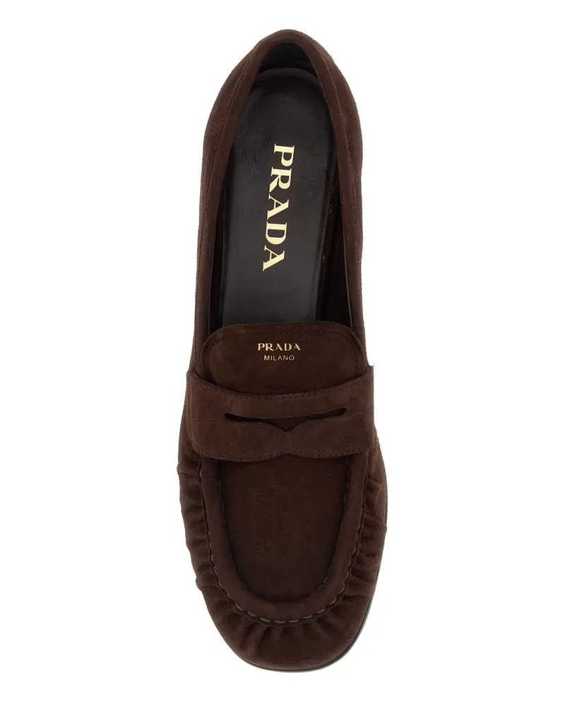 Prada Women's Brown Suede Loafers Moro Mocassini Brown