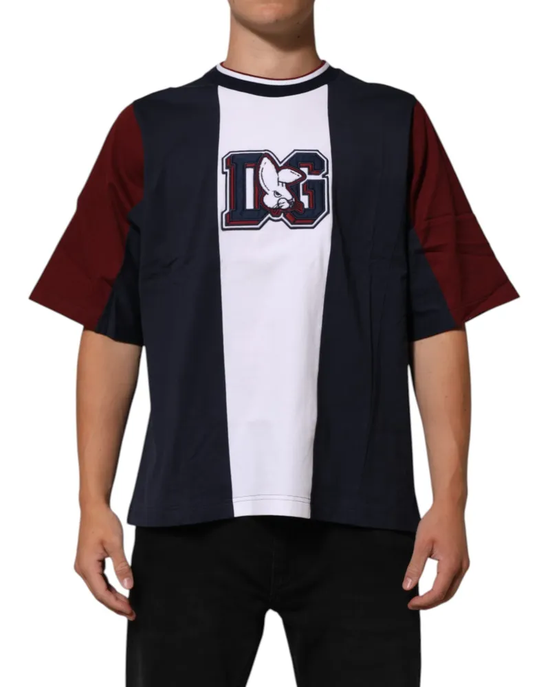 Dolce & Gabbana Multicolor Striped Cotton Men Crew Neck T-Shirt Navy