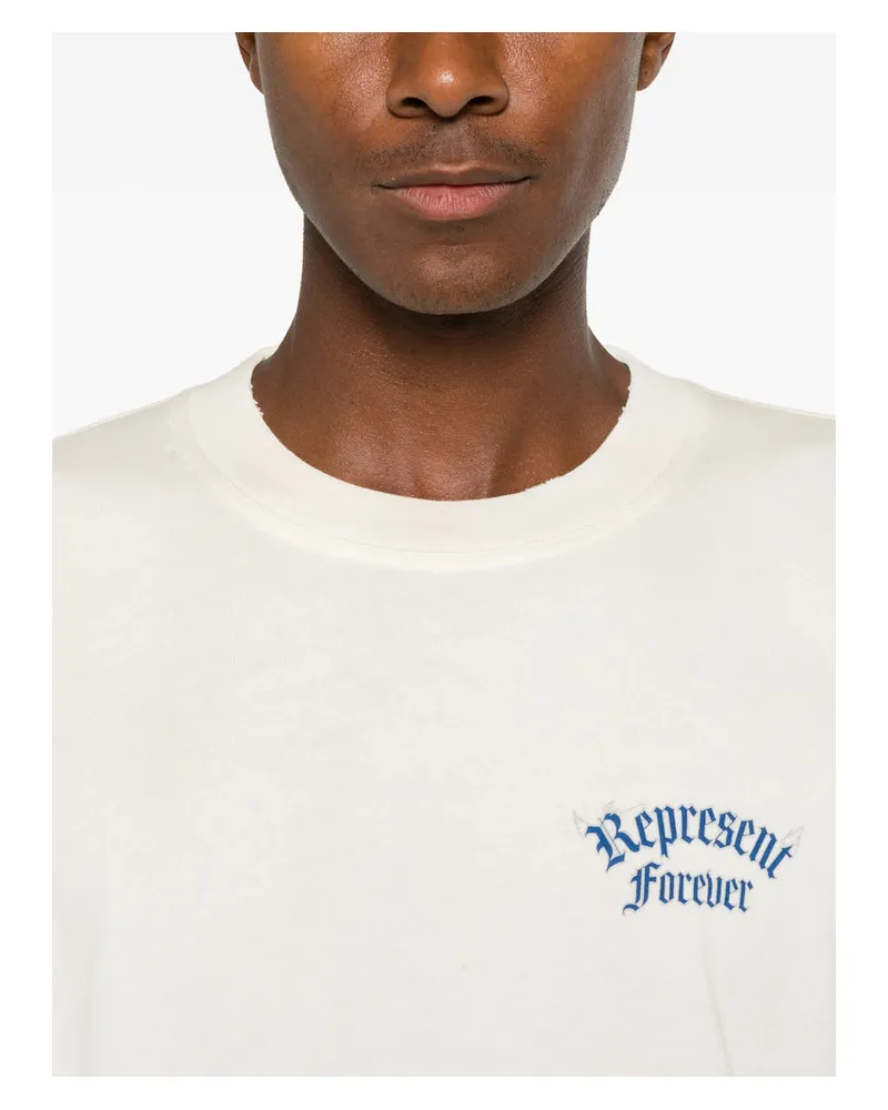 REPRESENT Distressed Cotton V-Neck T-Shirt Neutrals