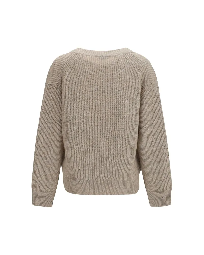 Brunello Cucinelli Cashmere and Mohair V-Neck Sweater — Beige Beige