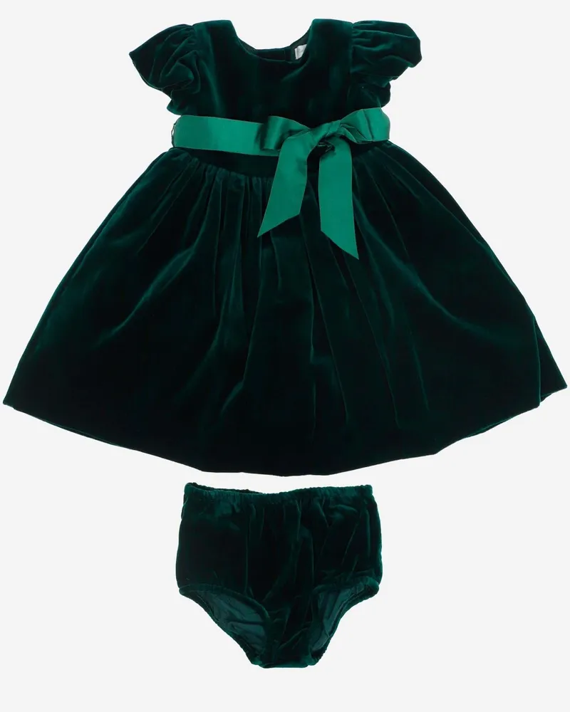 Ralph Lauren Cotton Velvet Flared Dress — Green Green