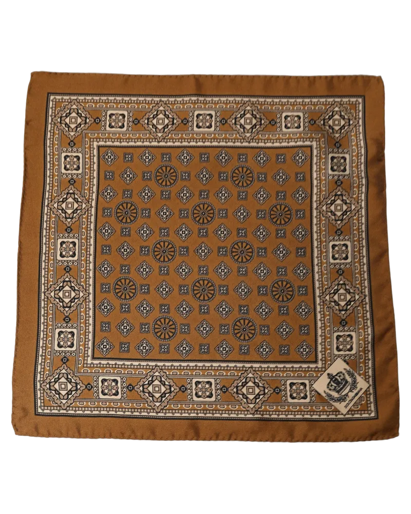 Dolce & Gabbana Geometric Silk Foulard Pocket Square — Brown Brown