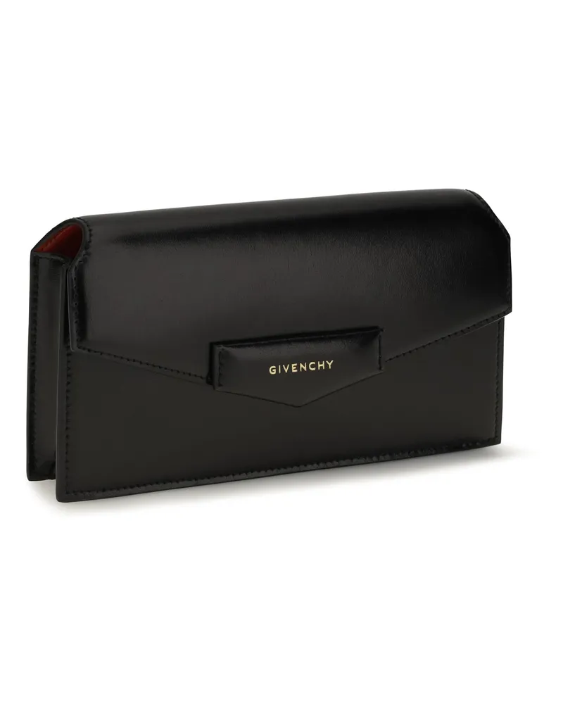 Givenchy Women's Antigona Box Leather Pouch With Chain Black Calf Bos Taurus Wallet Black