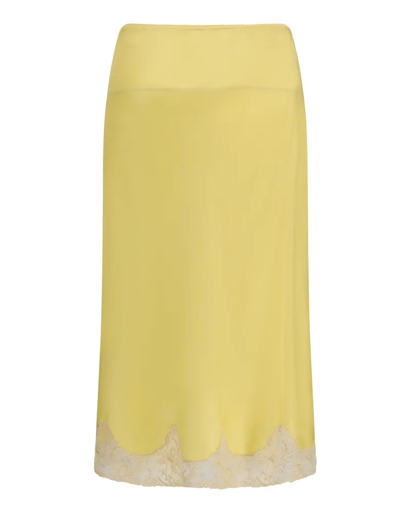 Saint Laurent Women's Satin Midi Skirt With Lace Inserts Lemon Silk Yellow
