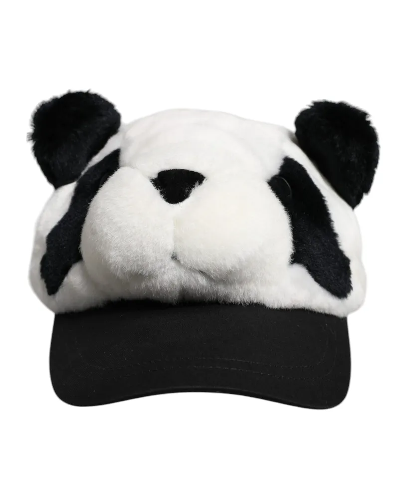 Dolce & Gabbana Black White Panda Fur Women Baseball Cap And Modacrylic Polyester Accessory Multicolor