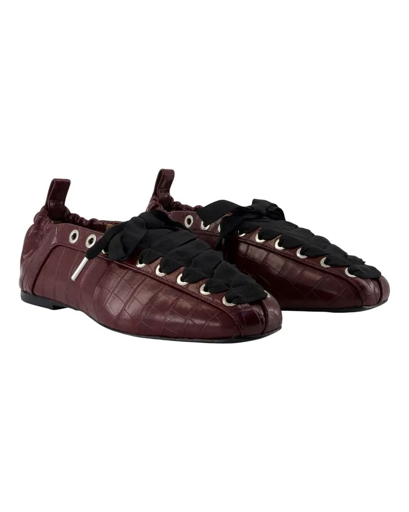 Ganni Women's Ballerinas Eyelets Lace Up Pelinova -  Leather Bordeaux Burgundy Calfskin Shoes Flat-Shoes Burgundy