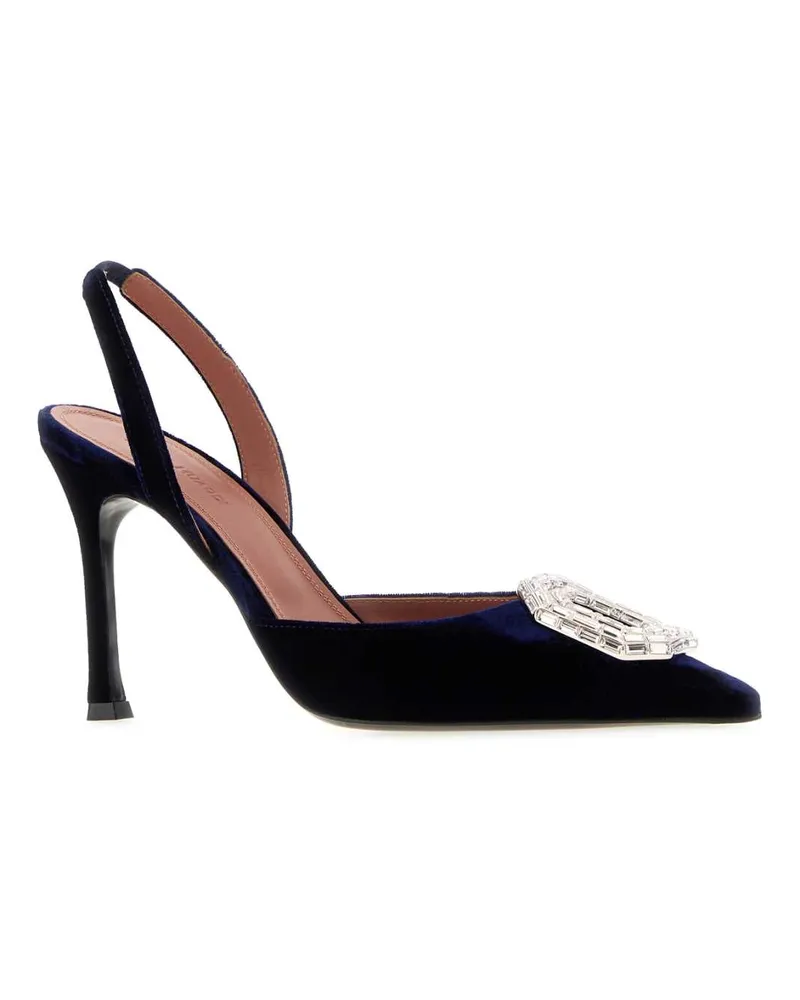 Amina Muaddi Cameliasling Heel — Navy Navy