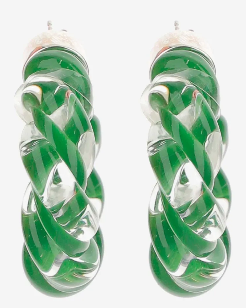 Bottega Veneta Women's Hoop Earrings Twisted Green Glass Green