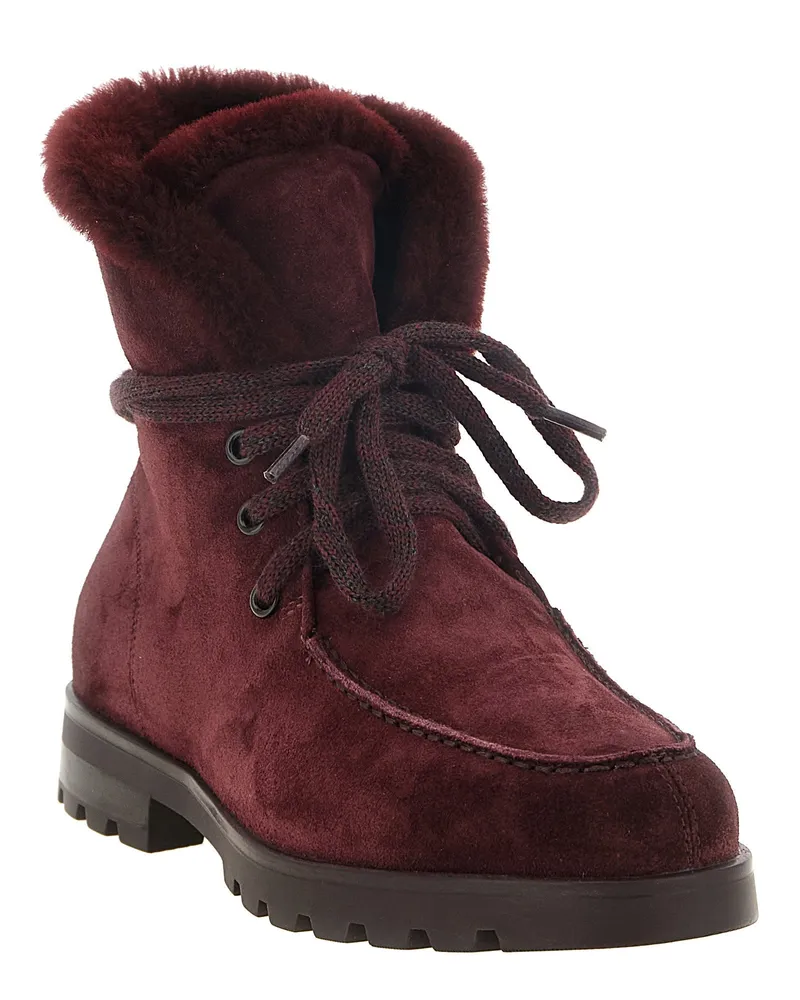 Santoni Shearling-Lined Suede Ankle Boot — Burgundy Burgundy