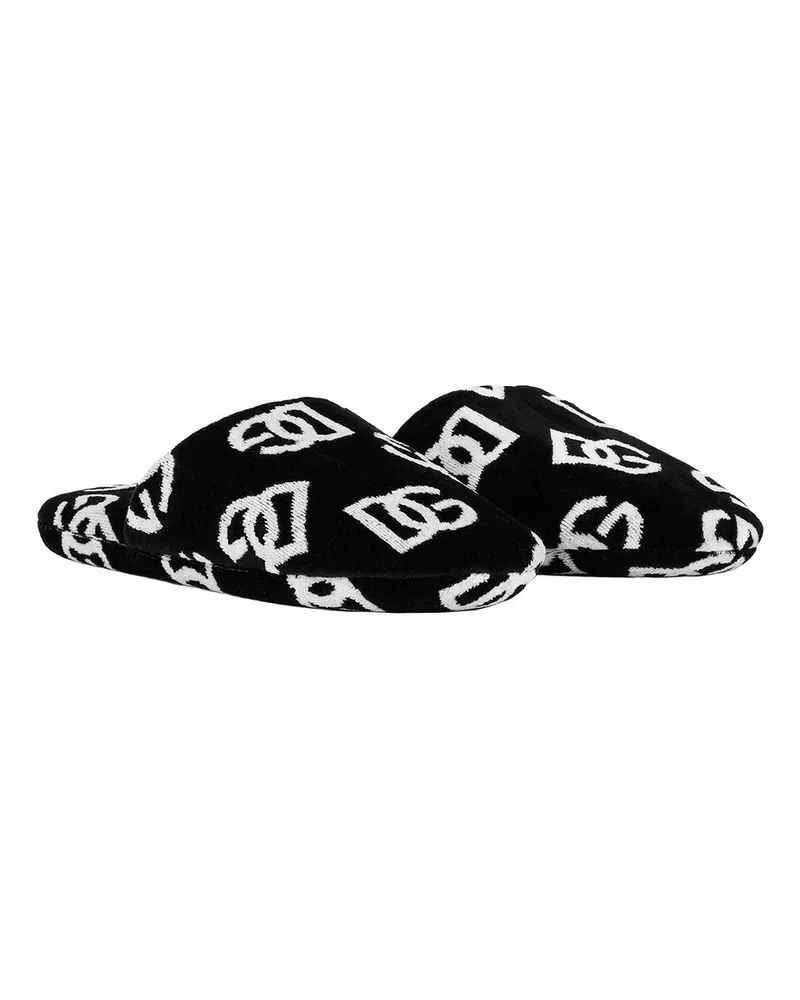 Dolce & Gabbana Unisex Slippers Dg Allover White-Black White/black Flat Shoes Black