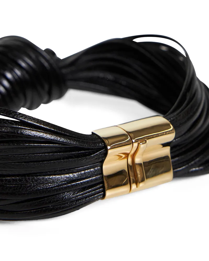 Bottega Veneta Women's Knot Leather Bracelet Black Lambskin Bracelets Black