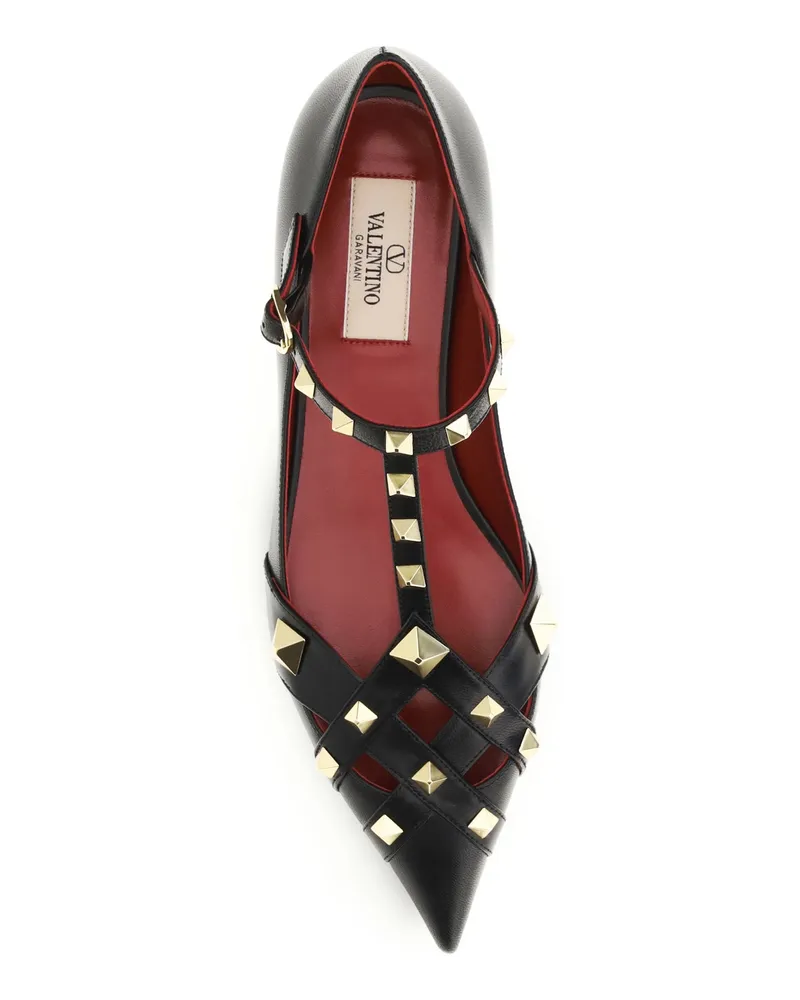 Valentino Garavani Women's Ballerina Flats Studdy Kidskin Black Goatskin Shoes Black