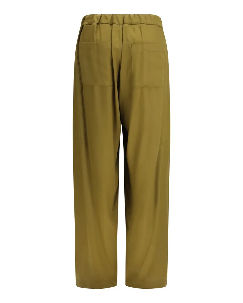 Ella Women's Barrel Leg Pants With Drawstring Viscose Fango Trousers Green