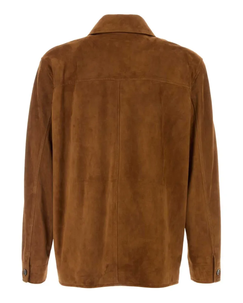 Saint Laurent Men's Caramel Suede Jacket Rhumambre Camicie Brown
