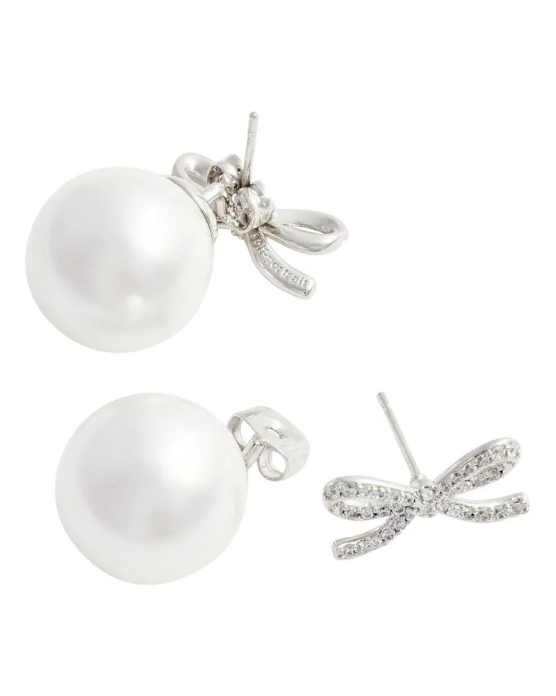 Self-Portrait Women's Stud Earrings With Bow And Pearl, Metallic Silver