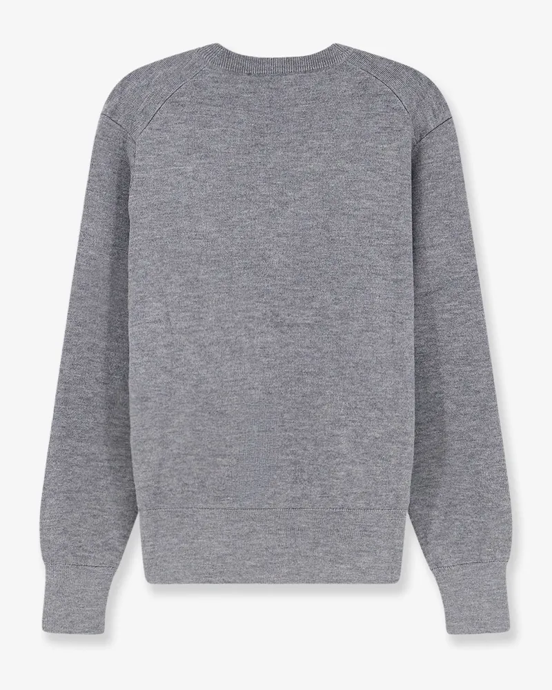 AMI Paris Men Wool Cardigan With Sacre Coeur Embroidery Grey Responsible Sweater 