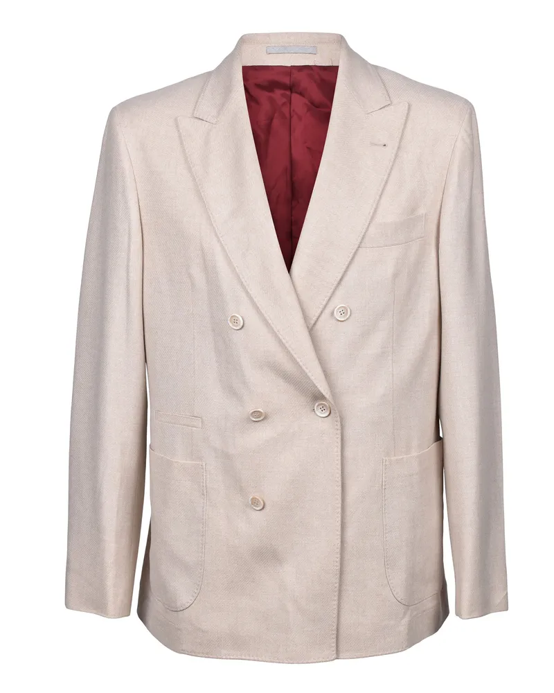 Brunello Cucinelli Wool Double-Breasted Blazer Sand