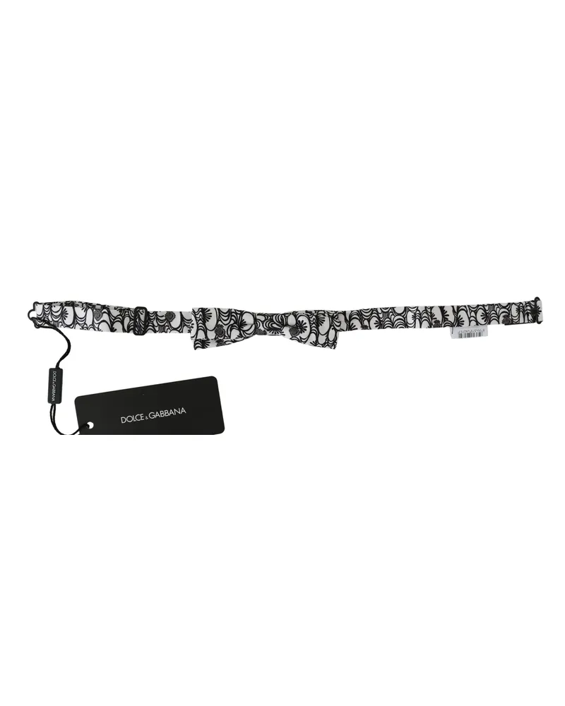 Dolce & Gabbana Men's White Pattern Silk Adjustable Neck Papillon Tie White