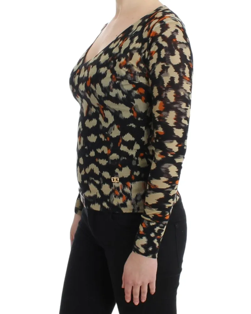 Roberto Cavalli Women Multicolor V-Neck Wool Jumper Virgin Clothing Black