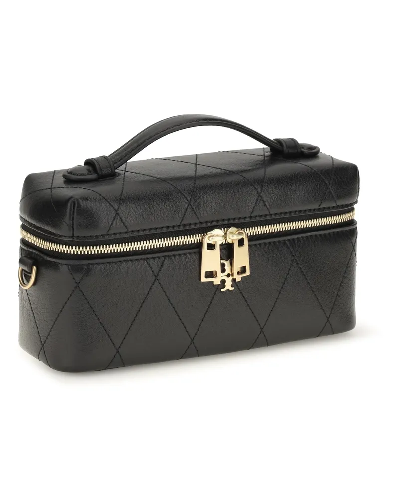 Tory Burch Women's Beauty Case Charlie Black Calf Leather Wallets & Purses Black