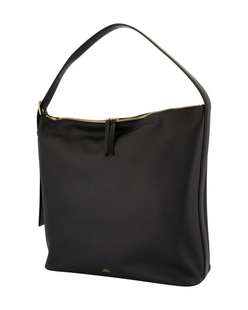 A.P.C. Women's Vera Maxi Shoulder Bag -  Leather Black Cowhide Shoulder-Hobo-Bags Black