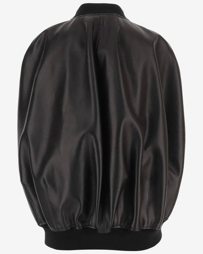 Balenciaga Women's Sleeveless Leather Bomber Jacket Black Black