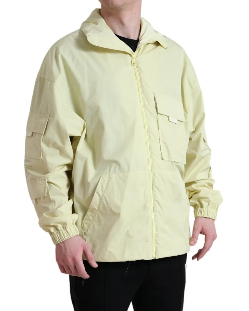 Dolce & Gabbana Men's Yellow Nylon Collared Full Zip Parka Jacket Polyester Clothing Yellow
