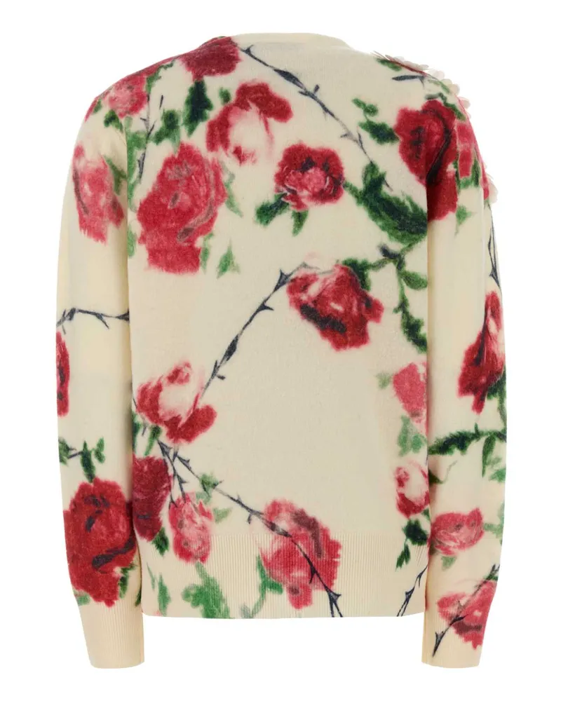 Blumarine Floral Wool-Cashmere Sweater — Beige Beige