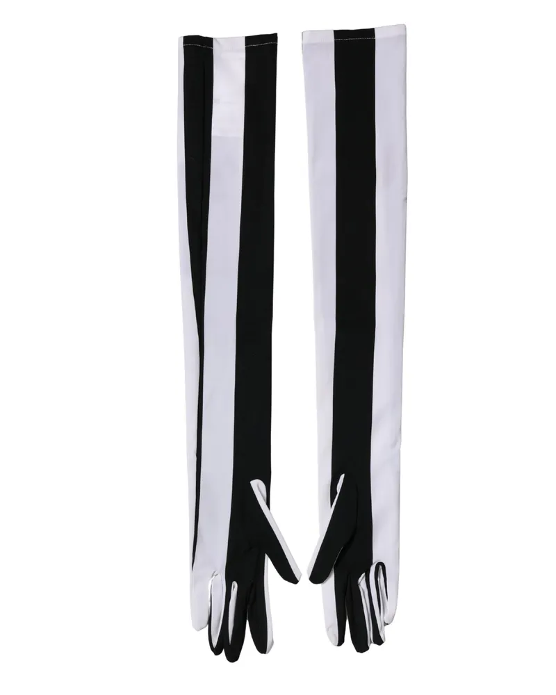 Dolce & Gabbana Women Striped Nylon Gloves Black Elastane Black