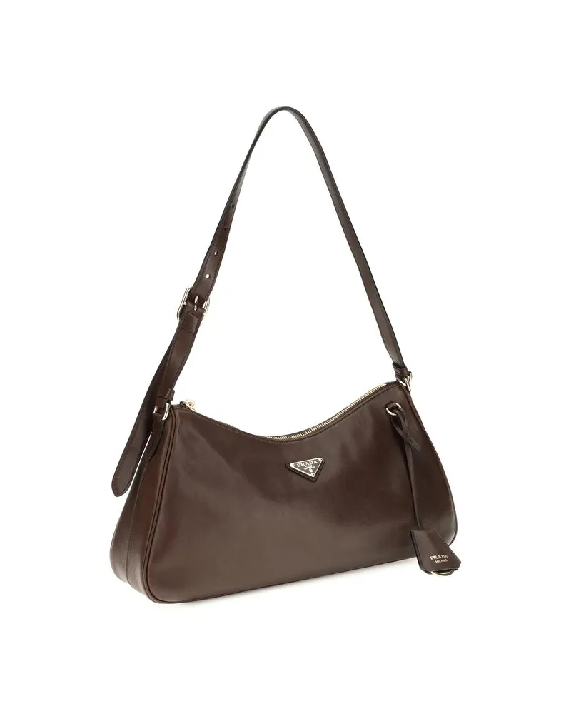 Prada Women's Brown Calf Leather Bos Taurus Shoulder Bag Brown