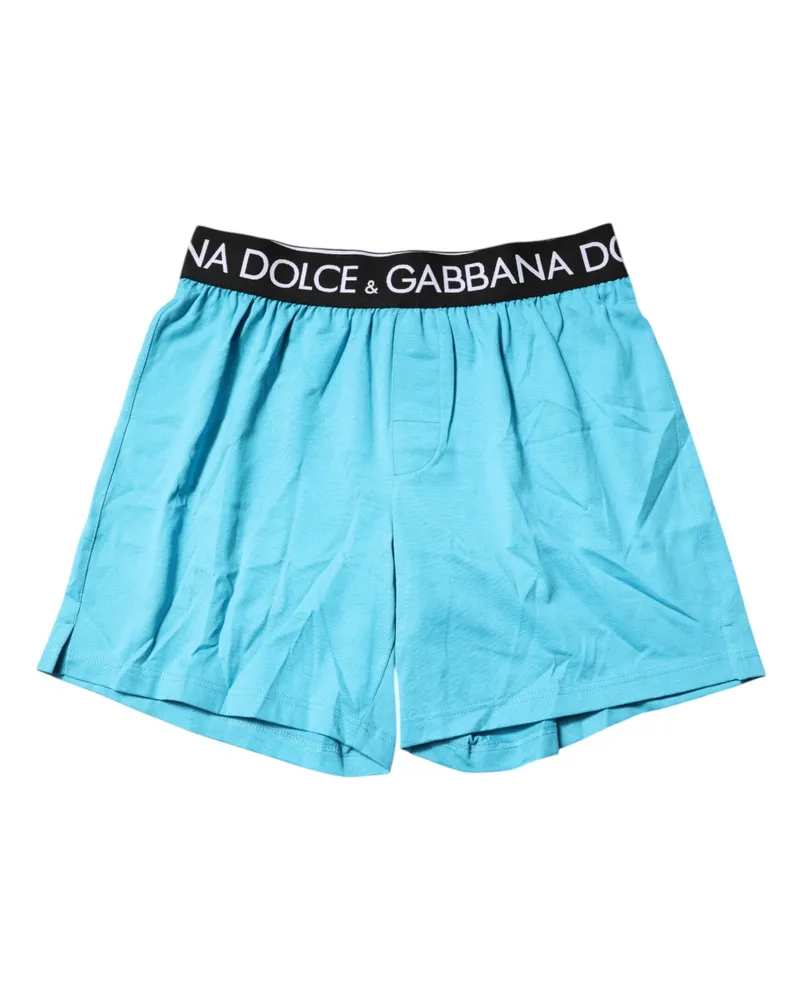 Dolce & Gabbana Men Blue Logo Waist Regular Boxer Shorts Underwear Light Cotton Elastane Blue