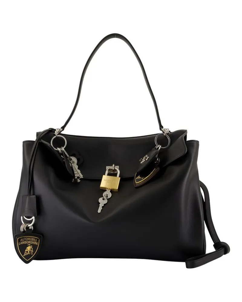 Balenciaga Unisex Rodeo Top Handle Large Purse -  Leather Black Calfskin Bags Handbags-Purses Black