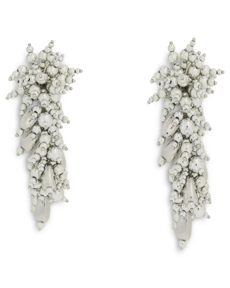 Self-Portrait Beaded Floral Drop Earrings — Silver Silver