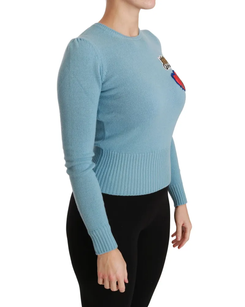 Dolce & Gabbana Women's Blue Wool Queen Heart Pullover Sweater Clothing Blue