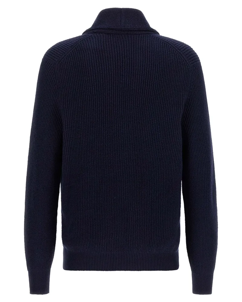 Brunello Cucinelli Malfilé Cotton Cardigan — Navy Navy