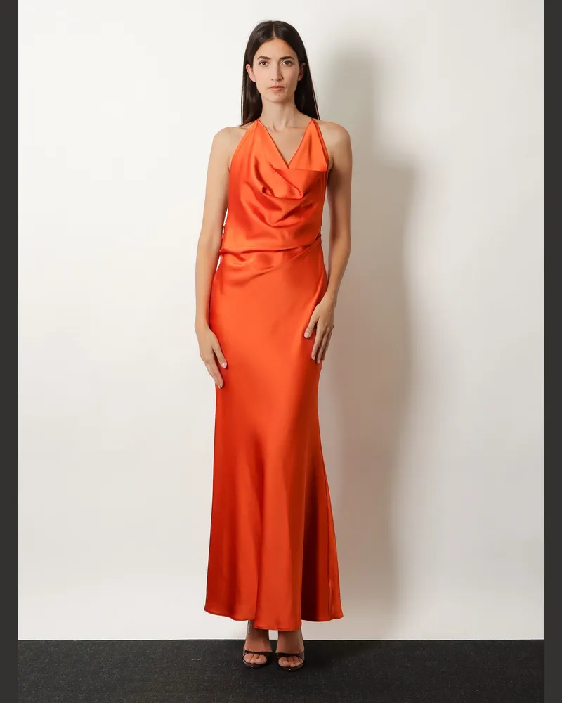 ACTUALEE Women's Dress Long Satin Orange Polyester Orange