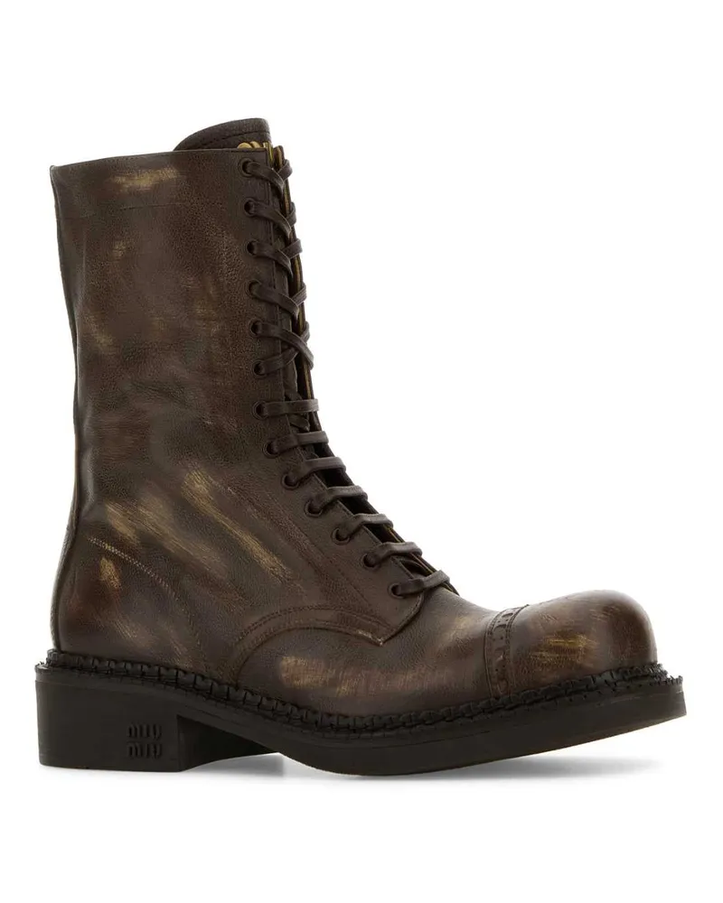 Miu Miu Women's Brown Leather Ankle Boots Cacao Vitello Stivali Brown