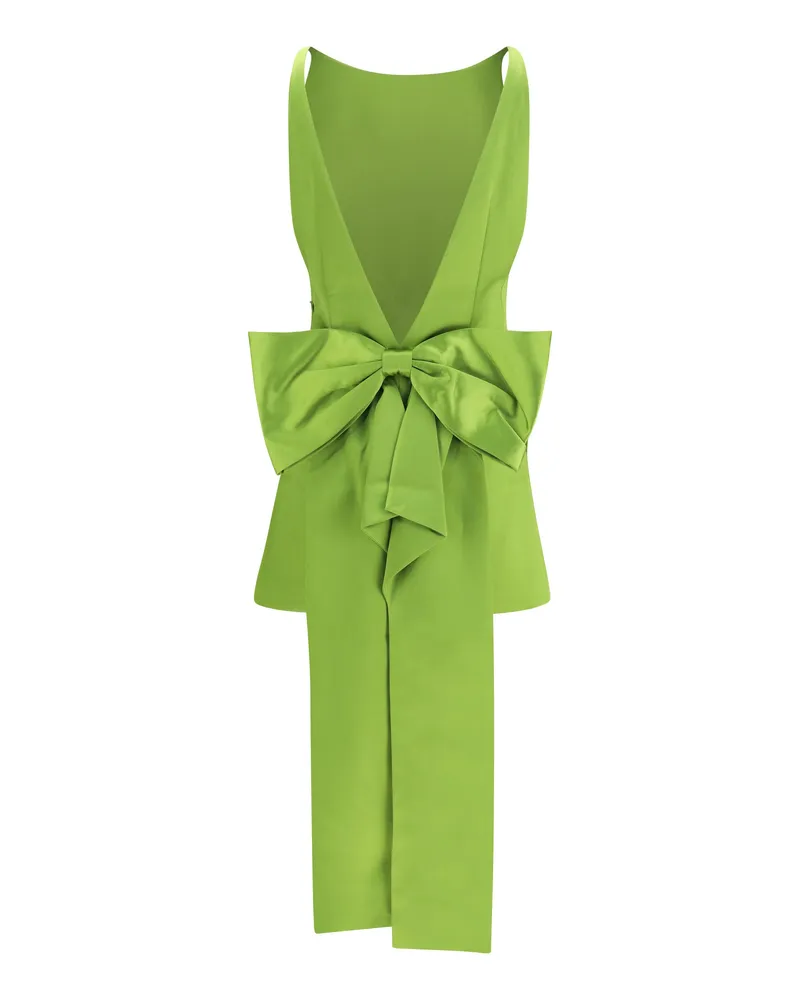 Self-Portrait Women's Satin Bow Mini Dress Green Polyester Green