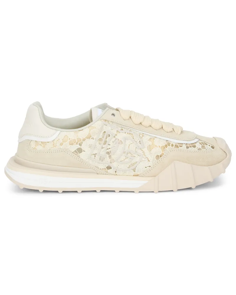 Dolce & Gabbana Women's Low-Top Sneakers Chalk Beige Cotton Trainers 