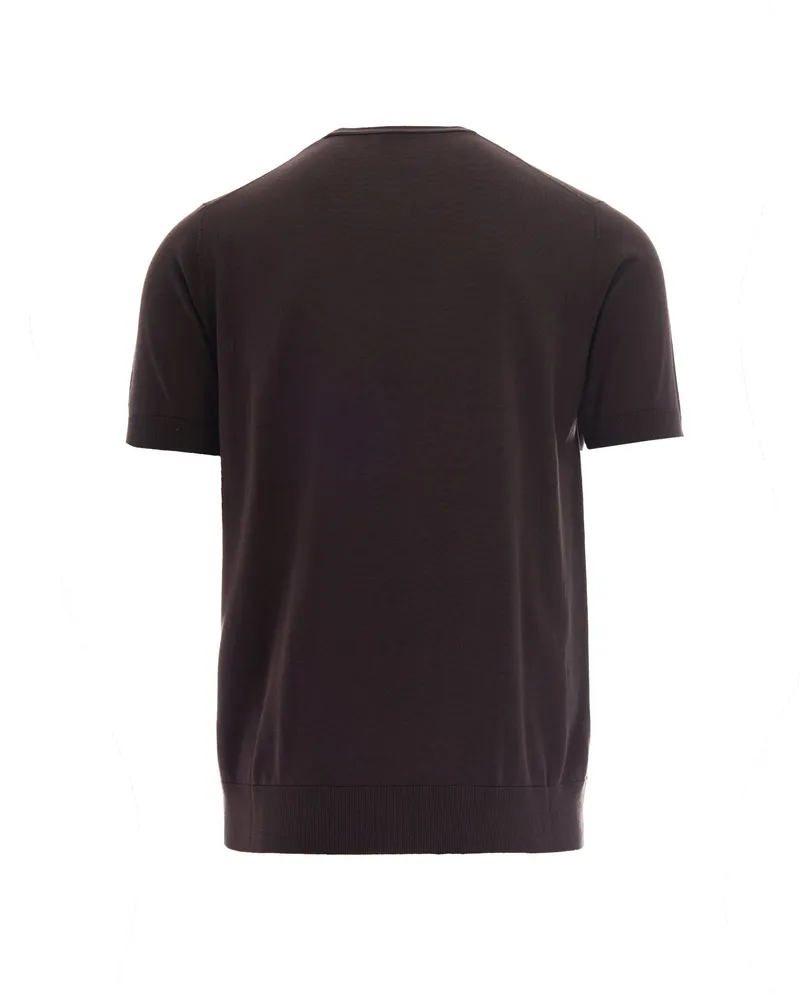 Paolo Pecora Milano Men's T-Shirt Lightweight Knit, Brown Silk T-Shirts And Polos Brown